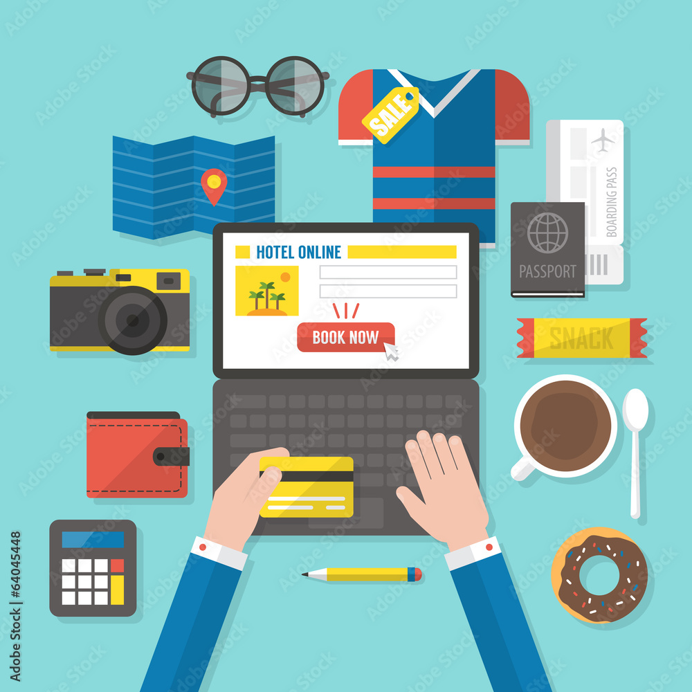 Flat modern design vector concept for online booking Flat modern design vector concept for online booking