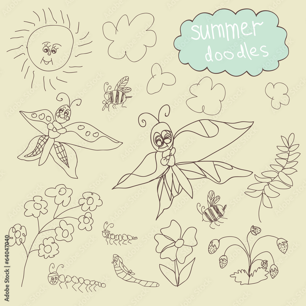 Summer Doodle. Children's hand drawing Summer Doodle. Children's hand drawing