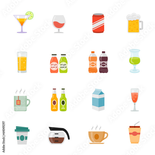 Beverage and drink color icon set