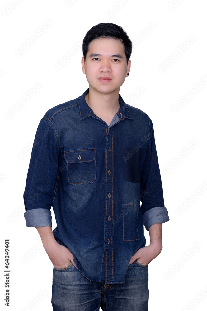 Fototapeta premium Portrait of asian man wearing jeans shirt