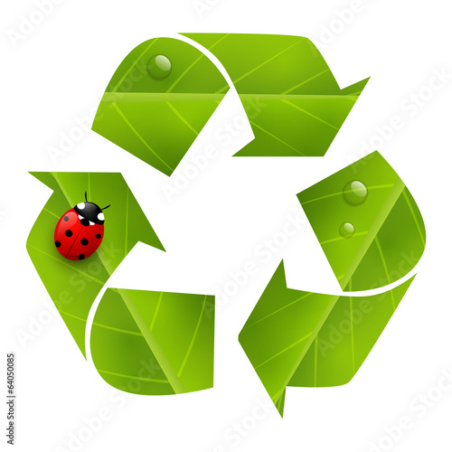 Recycling symbol with leaves texture