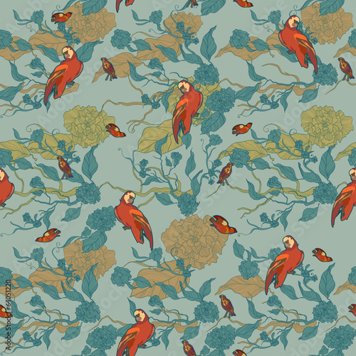 seamless floral background with flowers and leaves