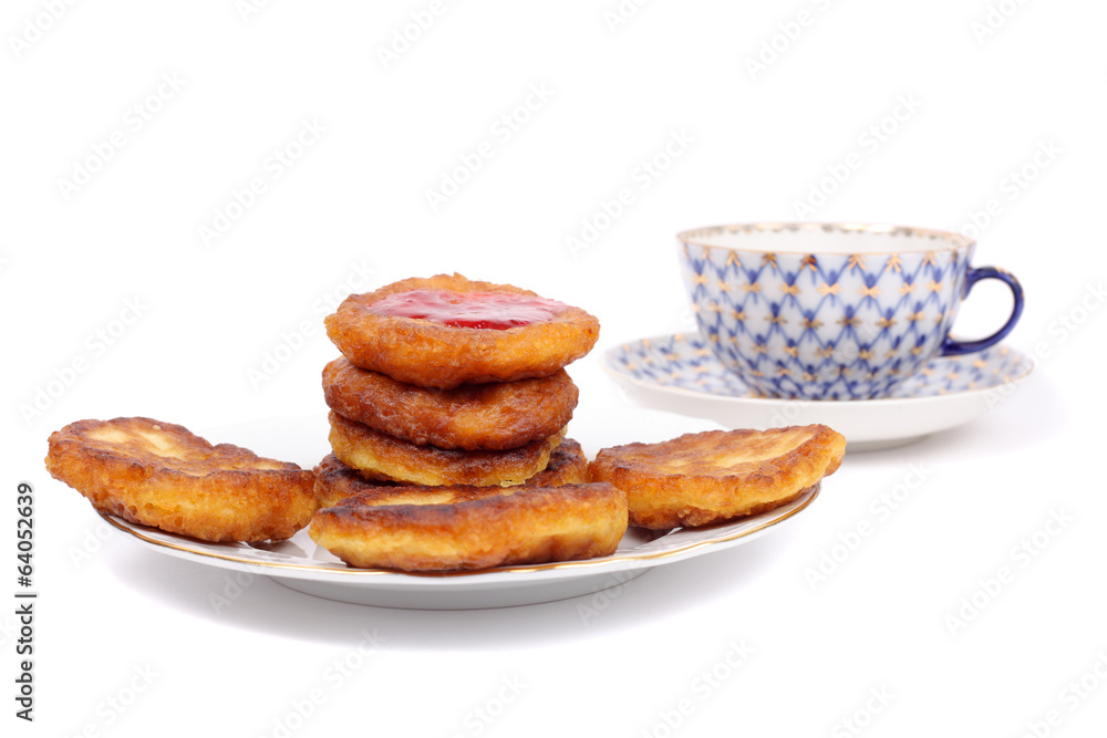 Thick pancakes and tea Thick pancakes and tea