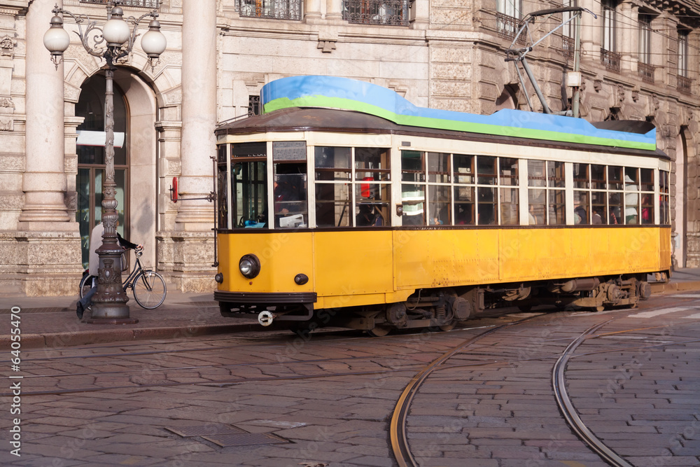Vintage tram on the Milano street