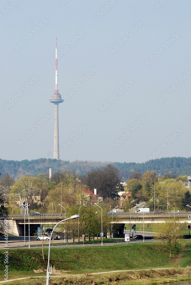 Obraz premium Vilnius television tower. View from city center.