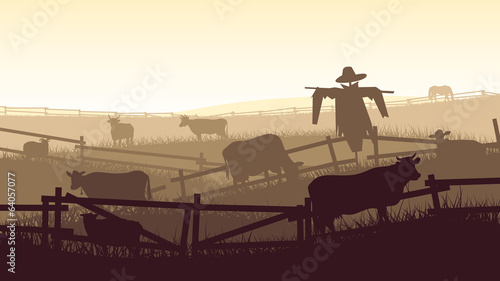 Horizontal illustration of farm pets.