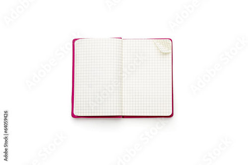 pink blank squared open diary, isolated on white