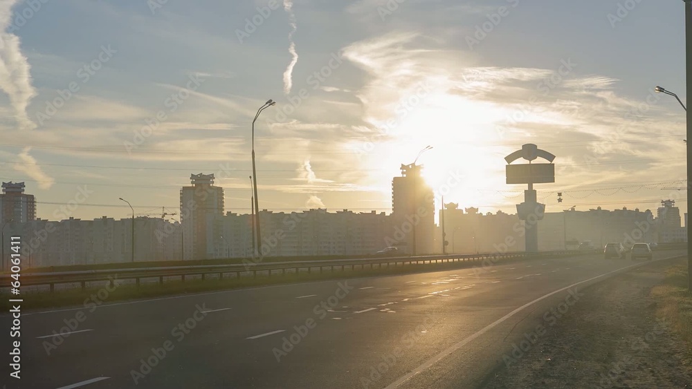 Sunrise in city Minsk