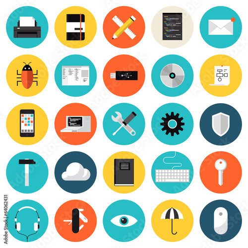 Coding and programming flat icons set