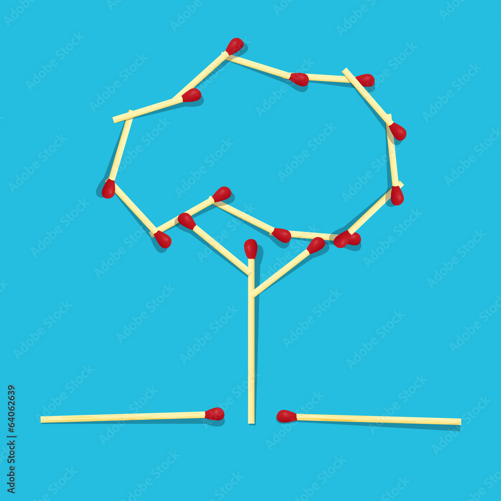 Retro Tree Made From Matches on Blue Background Retro Tree Made From Matches on Blue Background