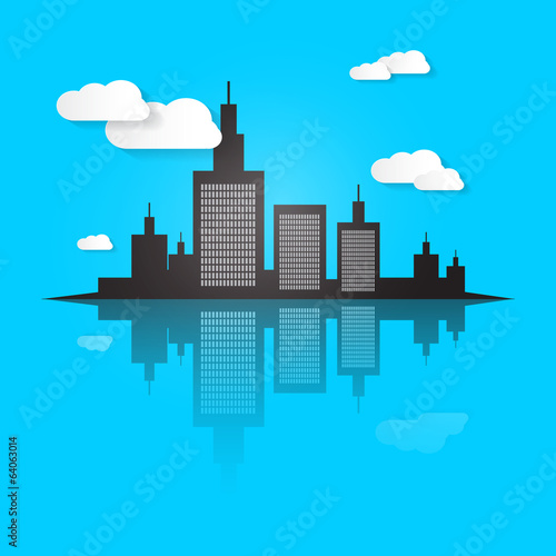 City Scape Vector Illustration on Blue Background