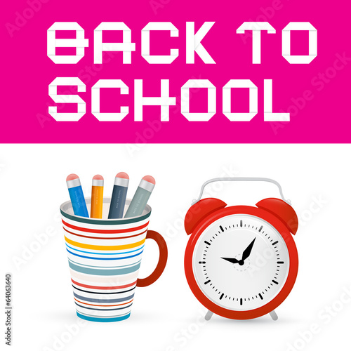 Back to School Paper Title with Alarm Clock, Cup and Pencils