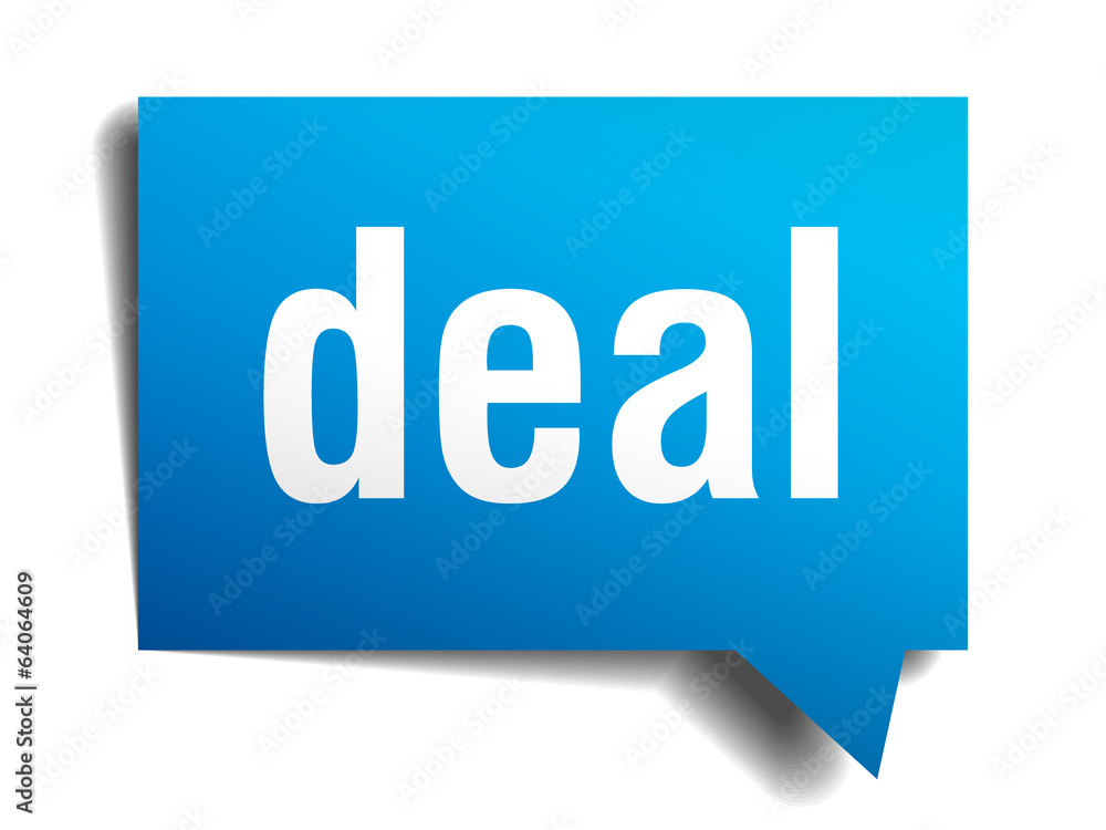 Deal blue 3d realistic paper speech bubble isolated on white Deal blue 3d realistic paper speech bubble isolated on white