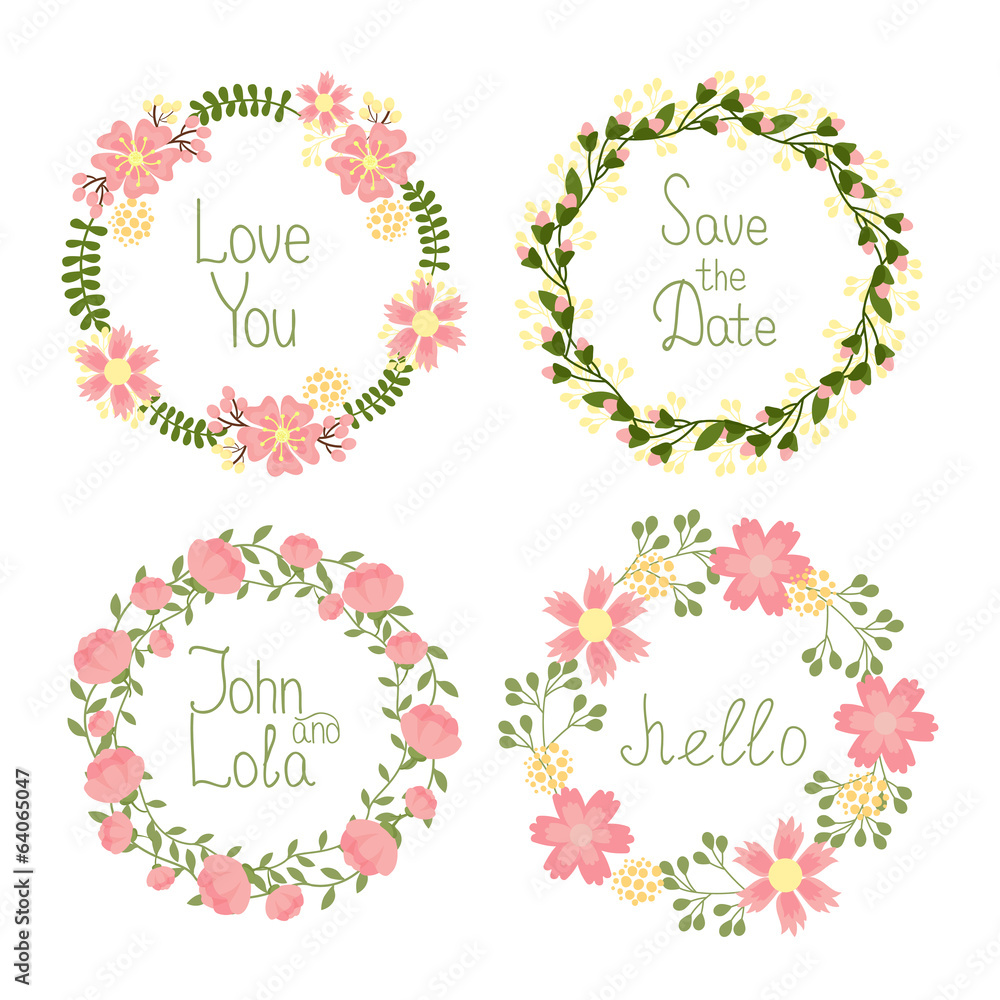 Floral frame wreaths for wedding invitations