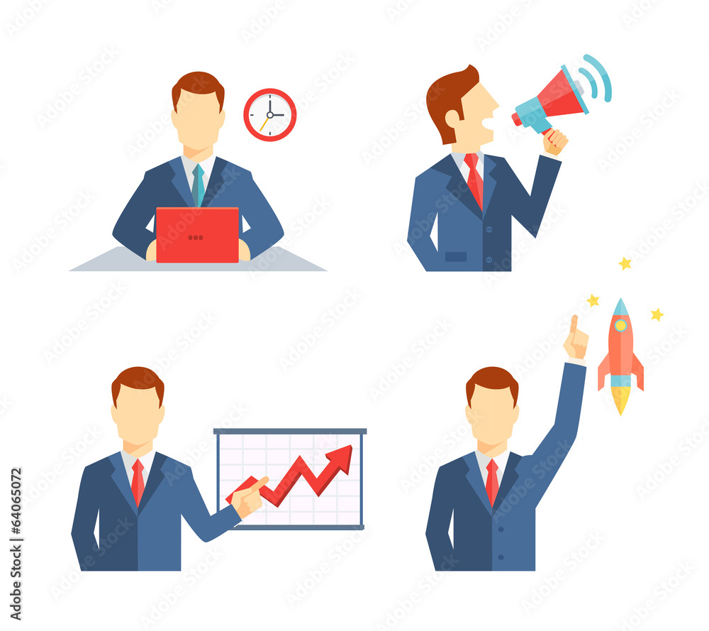 Set of businessman icons in flat style Set of businessman icons in flat style