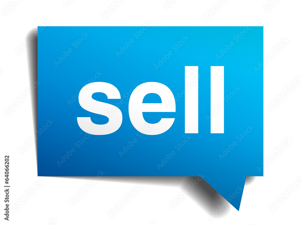 Sell blue 3d realistic paper speech bubble isolated on white Sell blue 3d realistic paper speech bubble isolated on white