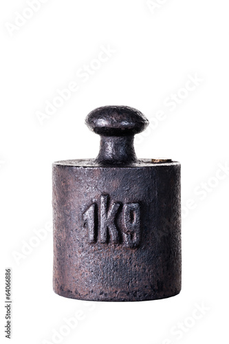 Vintage iron 1 kg weight on the white background. photo