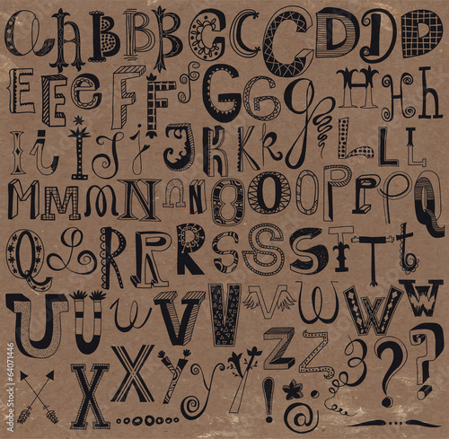 Whimsical Hand Drawn Alphabet Letters and Keystrokes