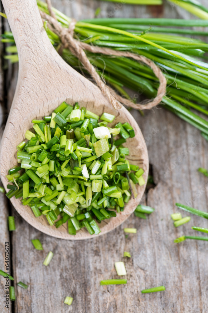 Wooden Spoon with fresh Chive Wooden Spoon with fresh Chive
