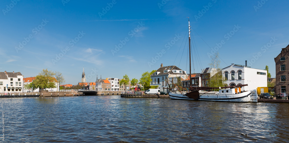 Cityscape of old historical Dutch city Delft