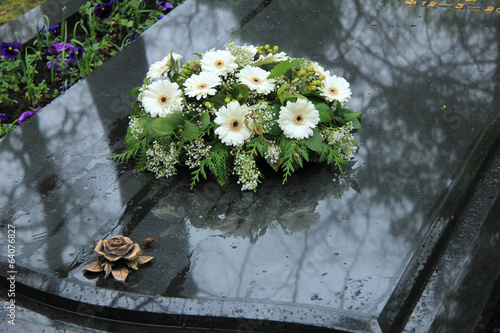 Funeral flowers on a tomb