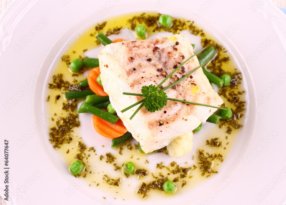 Cod Fillet with green beans, peas, parsley Cod Fillet with green beans, peas, parsley