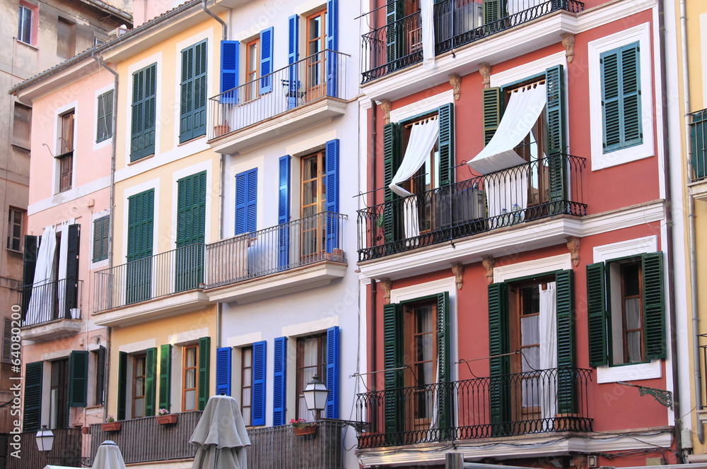 Colourful houses in Palma de Mallorca, Spain