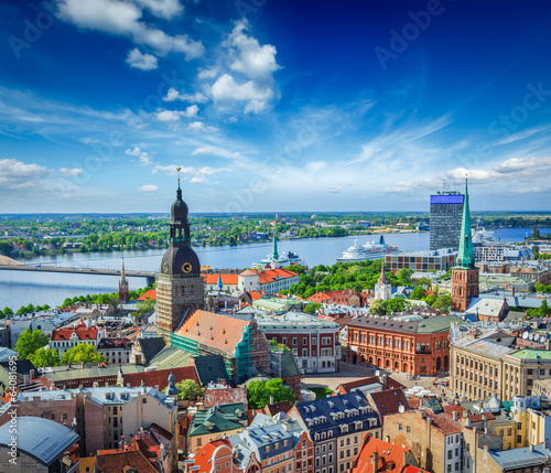 Aerial view of Riga center from St. Peter's Church, Riga, Latvia photo