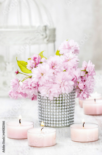 Bouquet of beautiful flowering almond  prunus triloba 
