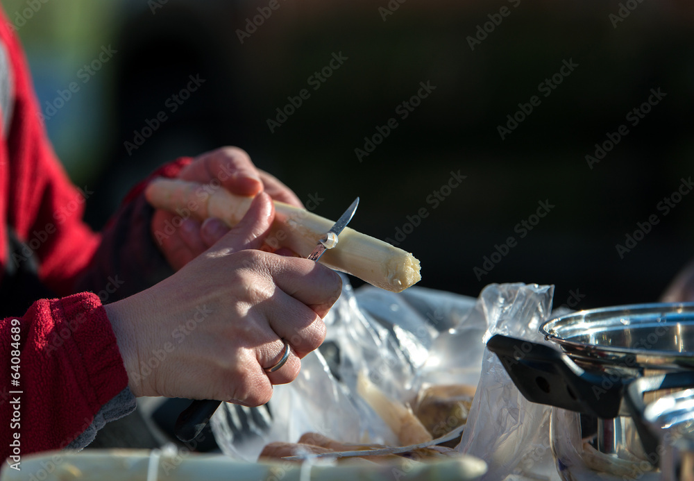 Fototapeta premium Spargel schälen