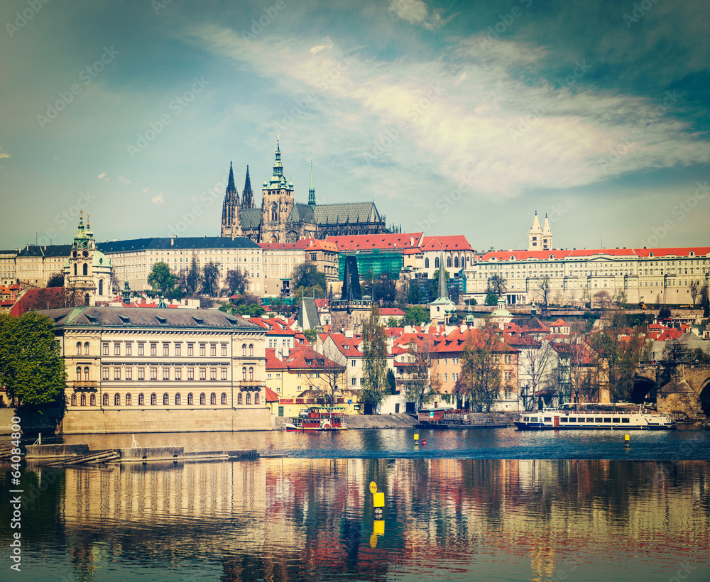 Fototapeta premium View of Vltava river and Gradchany (Prague Castle)