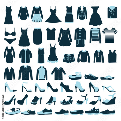 Men s and Women Clothes and shoes icons - Illustration