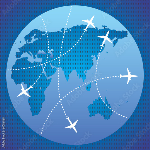 Four airplane lines and planet