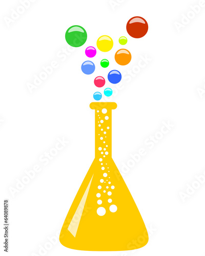 Abstract conical chemical flask with multicolor vapor