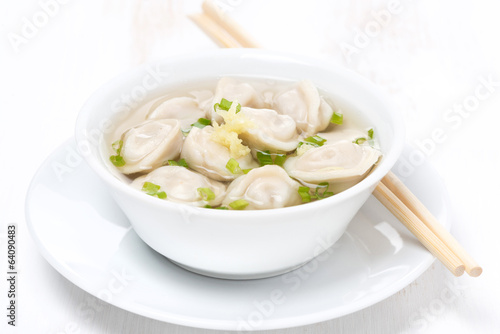 chicken broth with Chinese dumplings