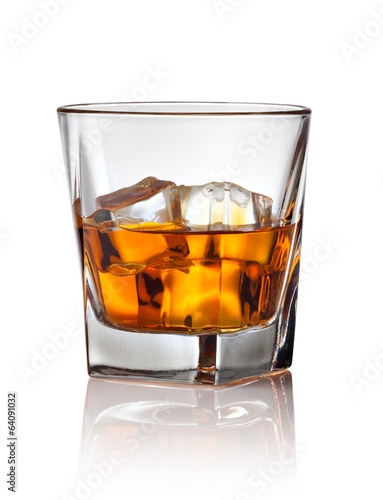 Glass of scotch whiskey and ice