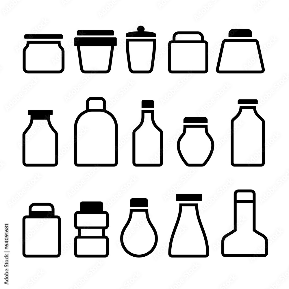Jar Icons Set. Black Silhouette on White Background. Vector Jar Icons Set. Black Silhouette on White Background. Vector