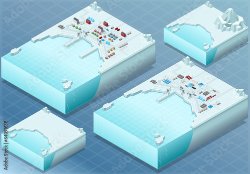 Isometric Arctic Bay with Town and Industrial District