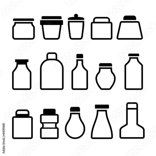 Jar Icons Set. Black Silhouette on White Background. Vector