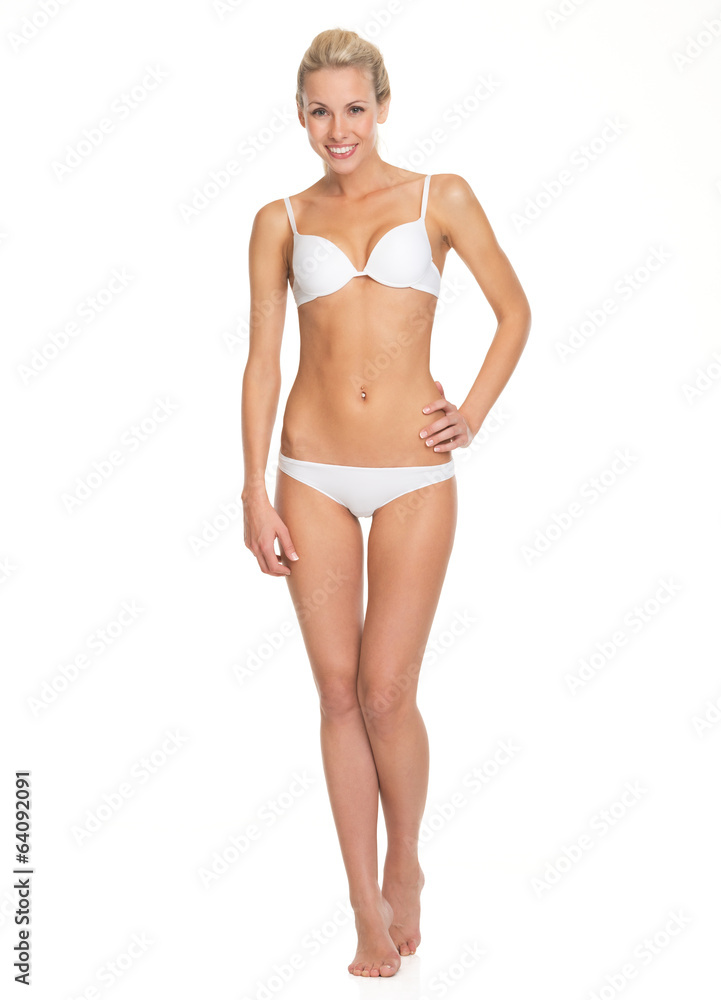 Full length portrait of happy young woman in lingerie Full length portrait of happy young woman in lingerie