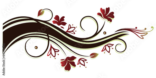 Ranke mit zarten Blüten. Vintage Dekoration, braun und rot.