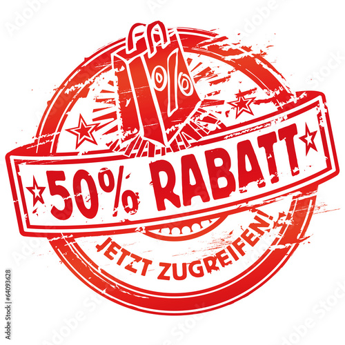 Stempel Einkaufstüte und 50% Rabatt
