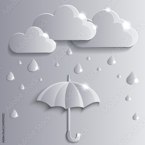 vector clouds with rain and open umbrella