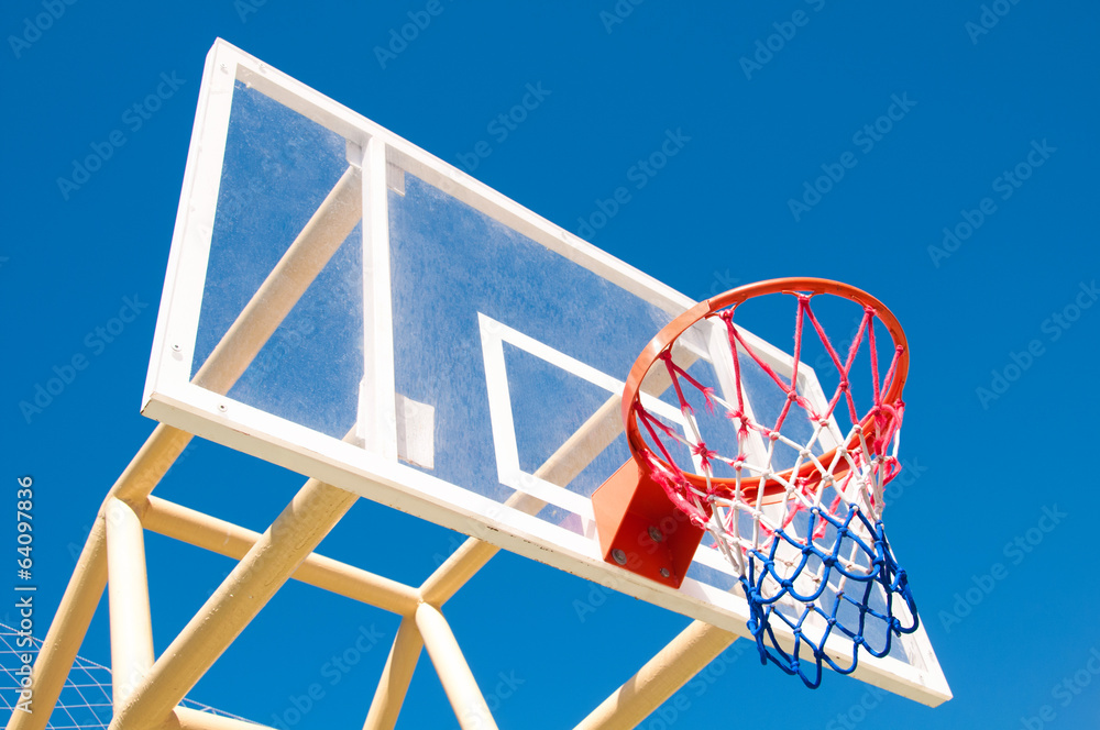Basketball hoop on the background of sky blue. Basketball hoop on the background of sky blue.