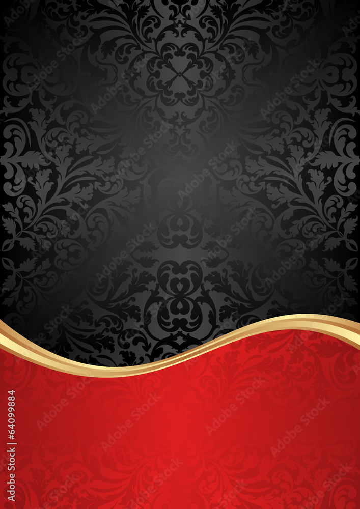 black and red background with abstract ornaments