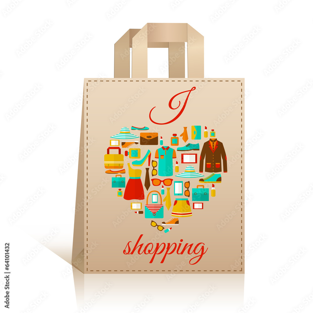 Love heart shopping bag symbol Love heart shopping bag symbol