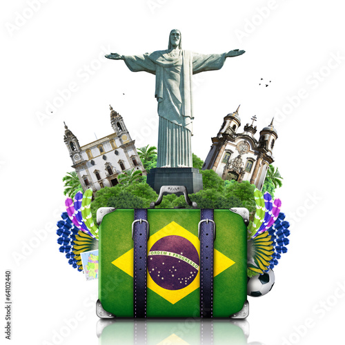 Brazil, Brazil landmarks, travel and retro suitcase