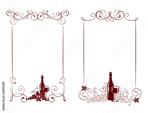 Set of frames -- vine and a wine bottle