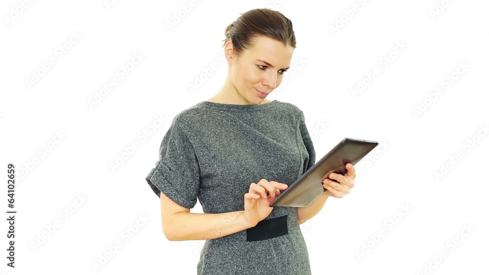 Attractive businesswoman with tablet computer, isolated on white Attractive businesswoman with tablet computer, isolated on white