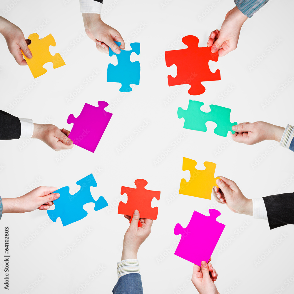 set puzzle pieces in people hands in circle set puzzle pieces in people hands in circle